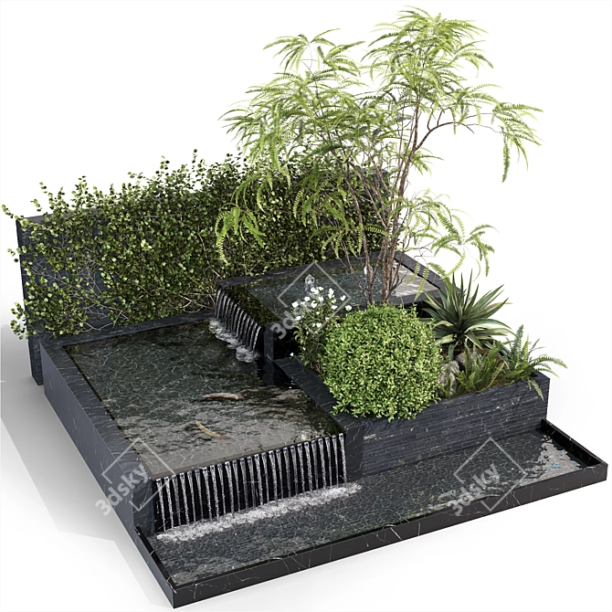 Backyard Pond with Fish & Plants 3D model image 7