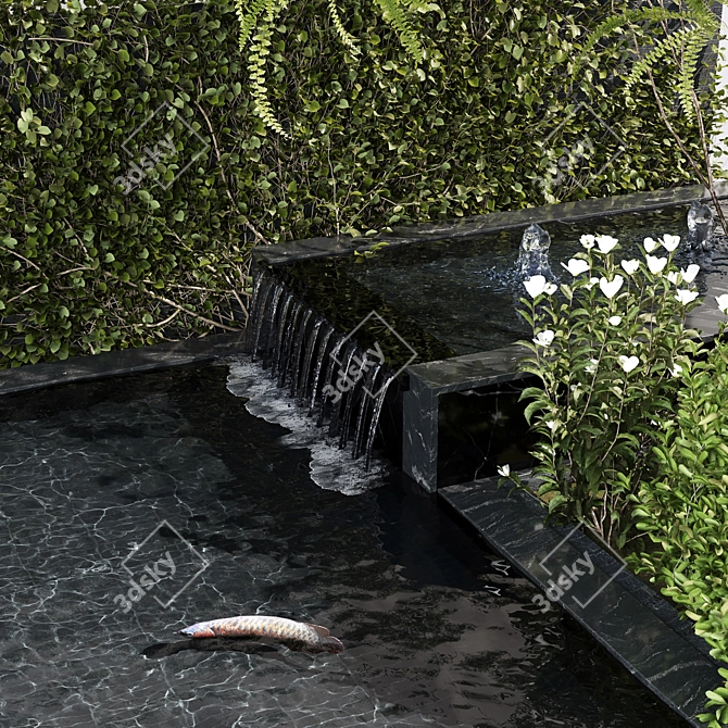 Backyard Pond with Fish & Plants 3D model image 8