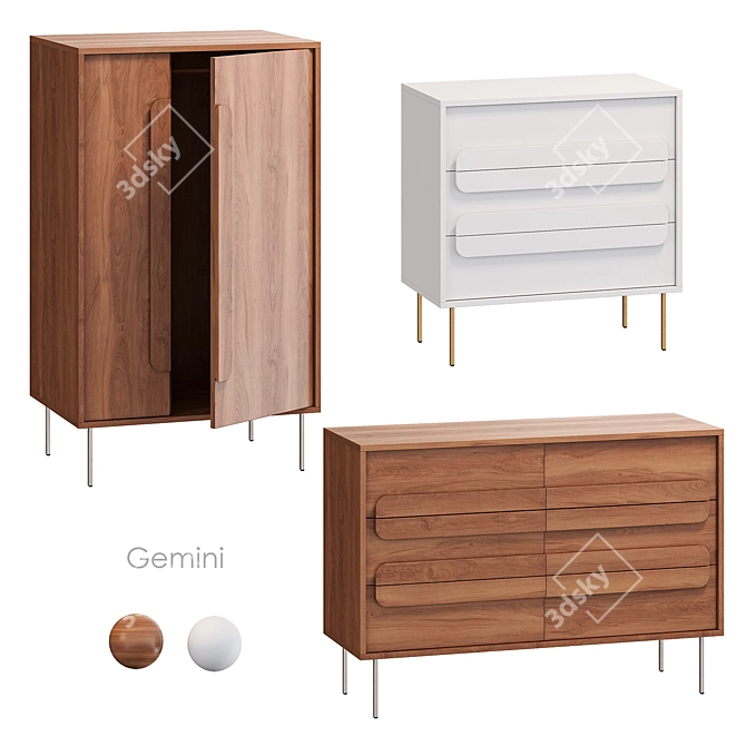Gemini Walnut Furniture Set 3D model image 1