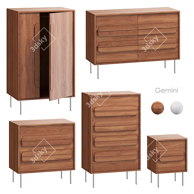 Gemini Walnut Furniture Set 3D model image 2
