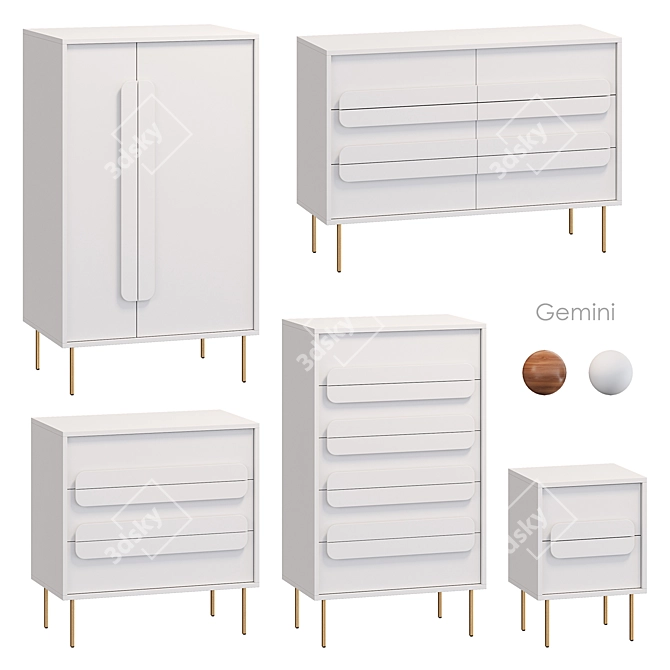 Gemini Walnut Furniture Set 3D model image 3
