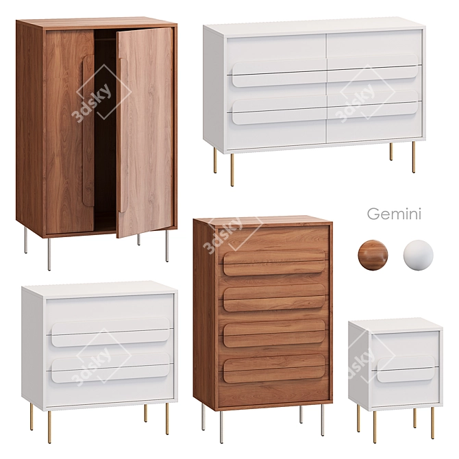 Gemini Walnut Furniture Set 3D model image 6