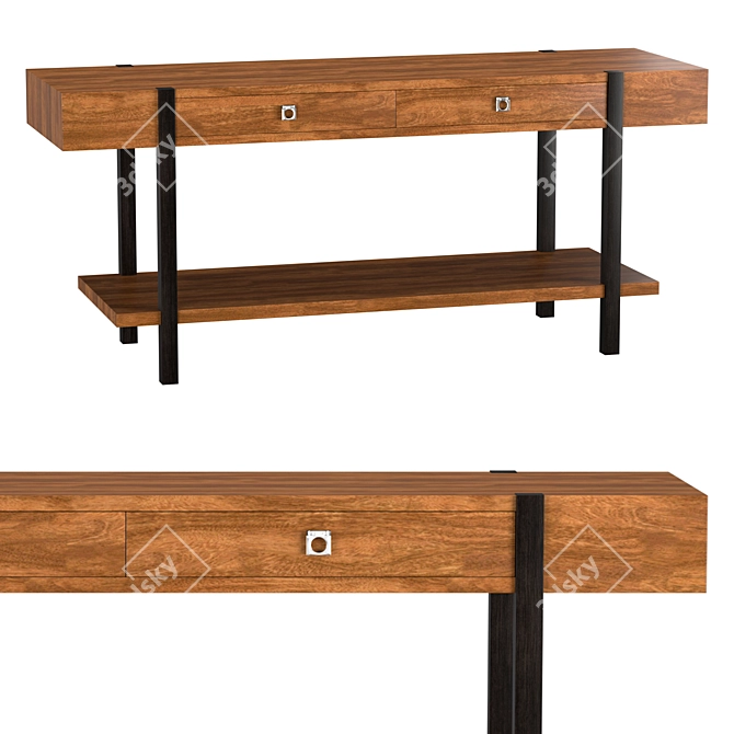 Rustic Oak Steel Console Table 3D model image 1