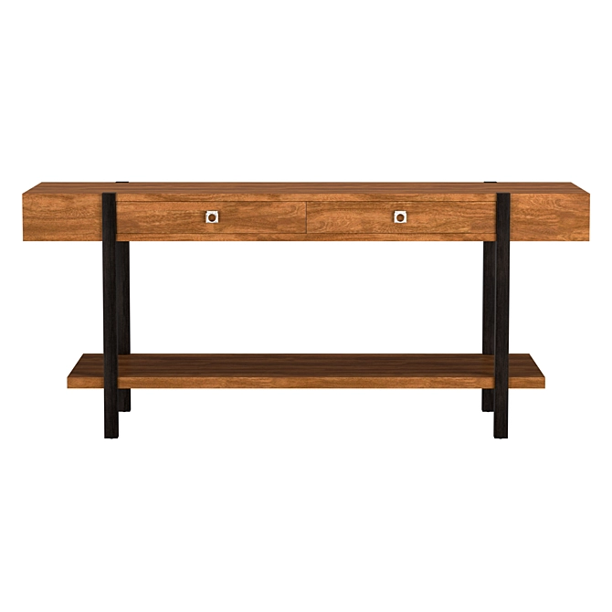 Rustic Oak Steel Console Table 3D model image 2