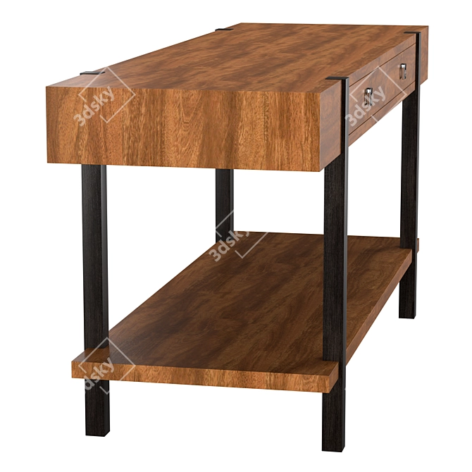 Rustic Oak Steel Console Table 3D model image 3