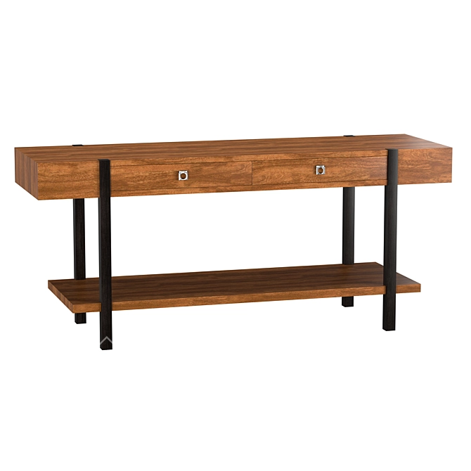 Rustic Oak Steel Console Table 3D model image 4