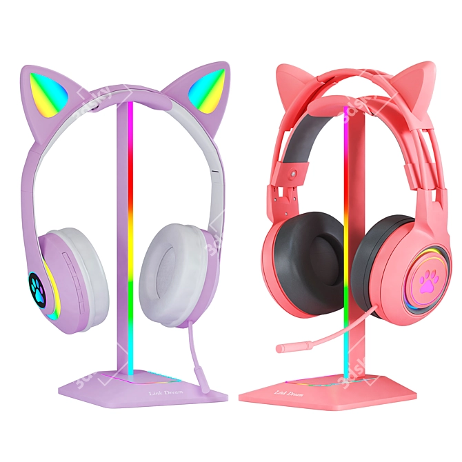 Headphones with Cat Ear Design 3D model image 3