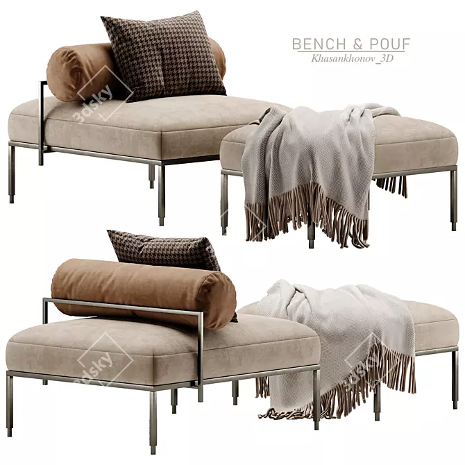 Elegant OLY Bench&Pouf Set 3D model image 1