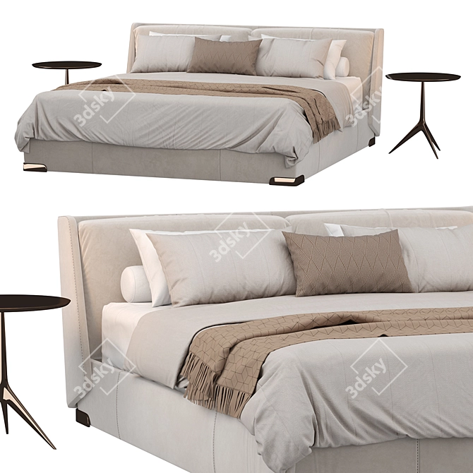 Modern Italian Leather Bed with Storage 3D model image 5