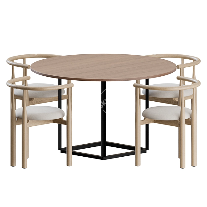 Scandinavian Dining Set with Table 3D model image 1