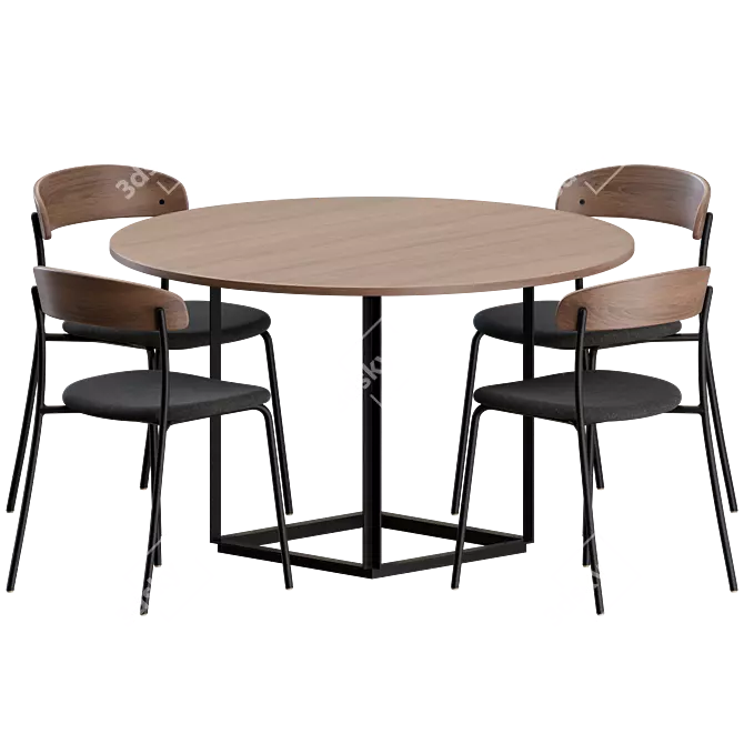 Modern Dining Set with 4 Chairs 3D model image 1