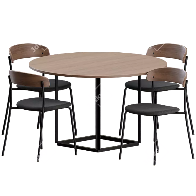 Modern Dining Set with 4 Chairs 3D model image 4