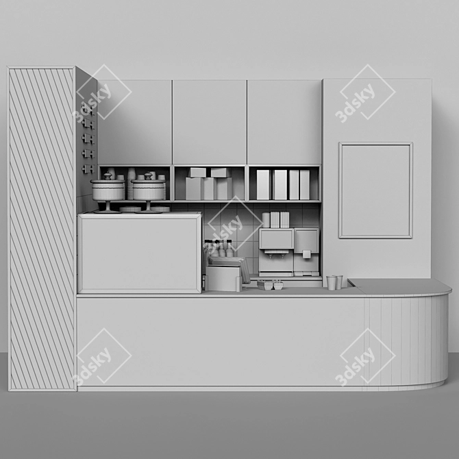 Café Design Project with Dessert Display. 3D model image 3