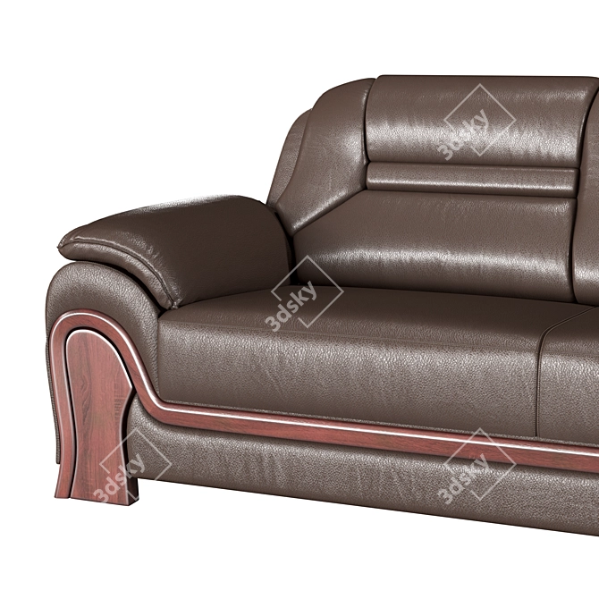 Luxury Black Leather 3-Seater Sofa 3D model image 4