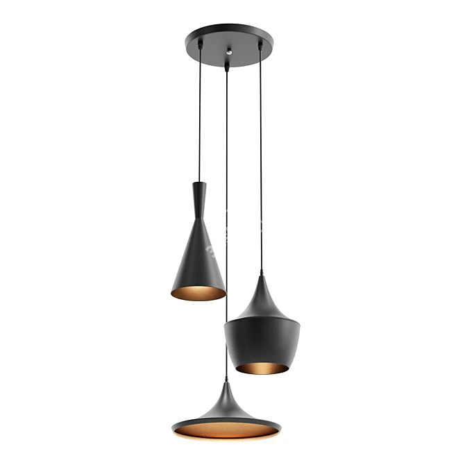 Elegant Triple Shade Pendant Lamp 3D model image 1