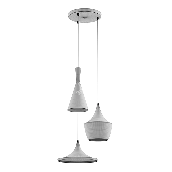 Elegant Triple Shade Pendant Lamp 3D model image 6