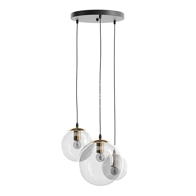 Gilded Clear Glass Triple Pendant 3D model image 1