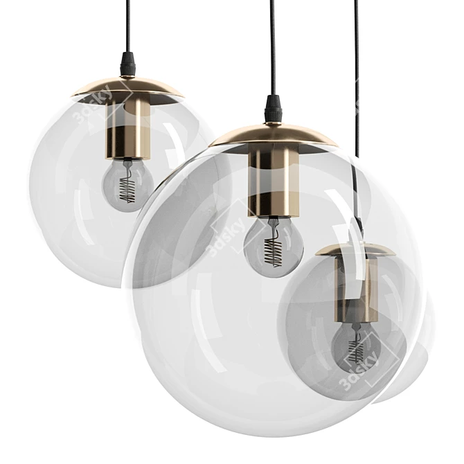 Gilded Clear Glass Triple Pendant 3D model image 2