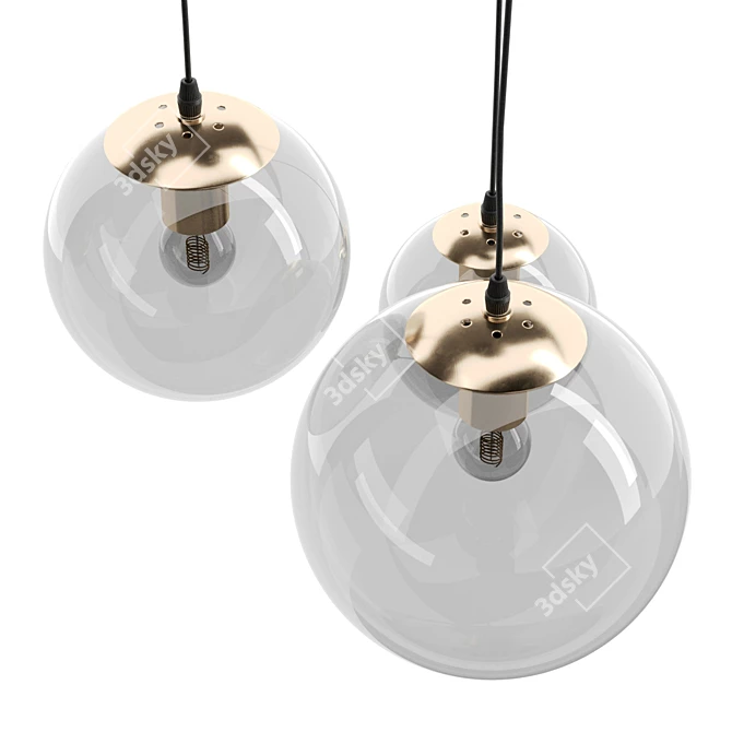 Gilded Clear Glass Triple Pendant 3D model image 4