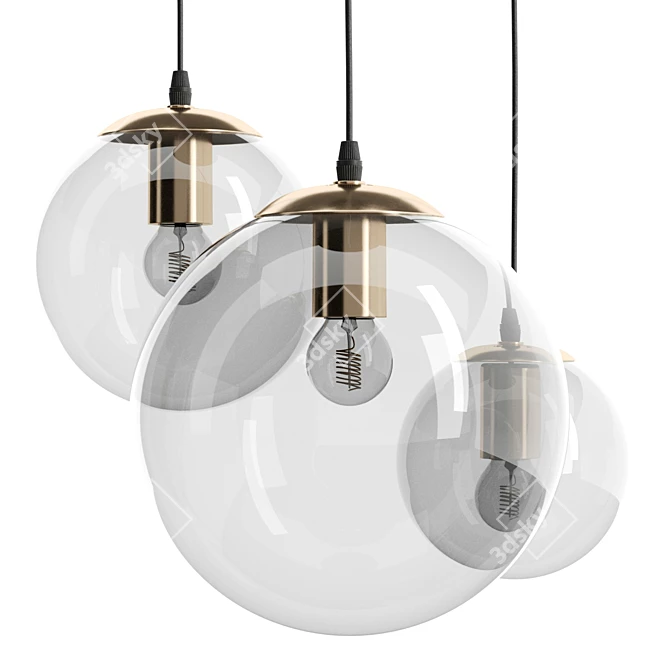 Gilded Clear Glass Triple Pendant 3D model image 5