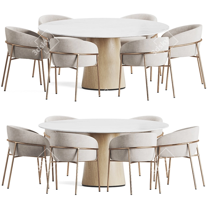 Elegant Velvet Upholstered Dining Set 3D model image 1