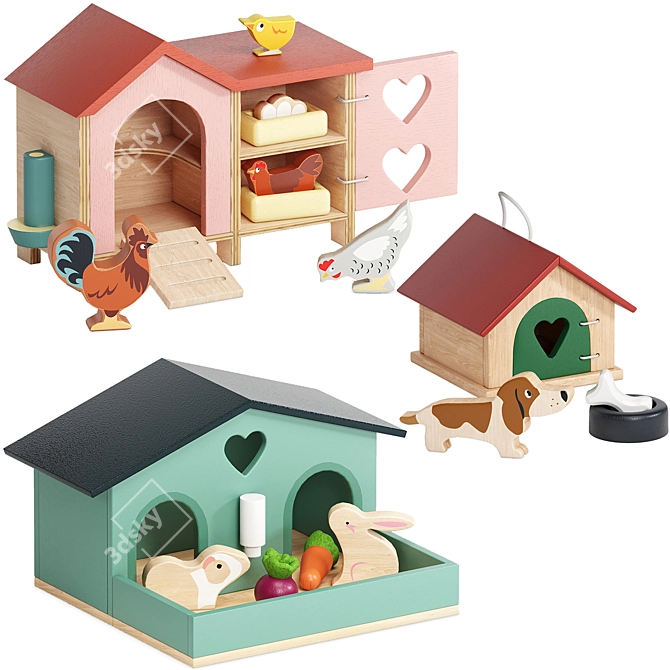 Adorable Animal Toy Sets 3D model image 1