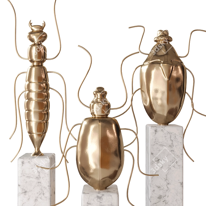 Golden Ant Statuettes Set 3D model image 1