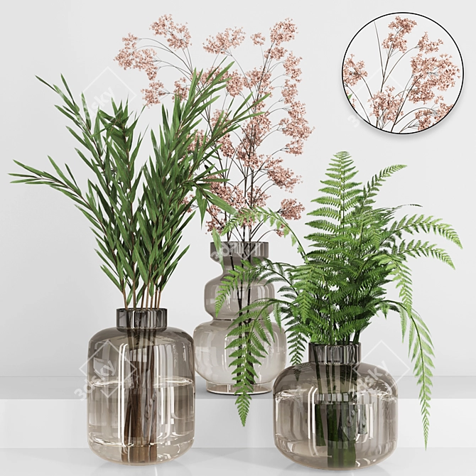 Glass Vase Plant Variety Set 3D model image 2