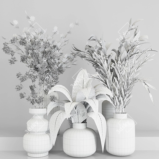 Glass Vase Plant Variety Set 3D model image 3