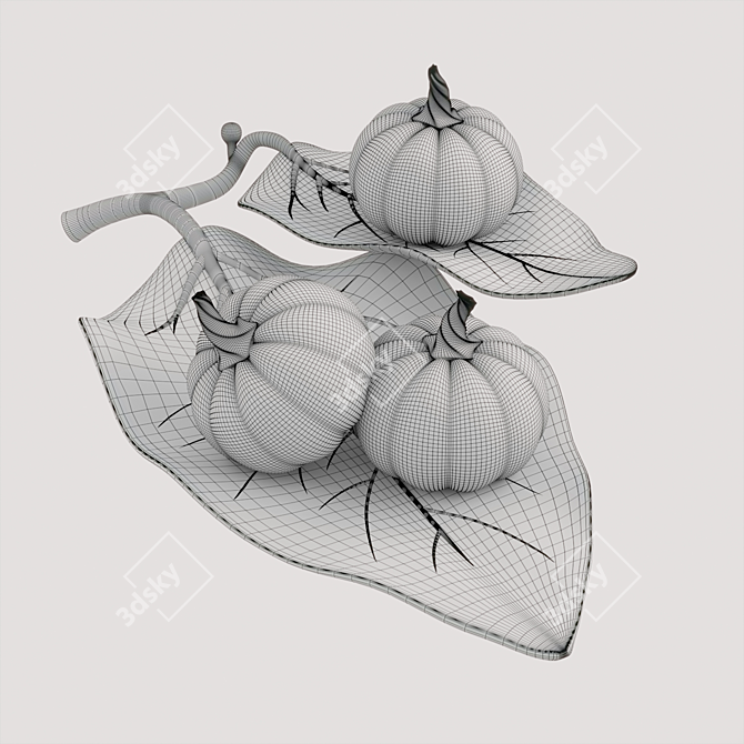 Gold Leaf Tray & Velvet Pumpkins 3D model image 3
