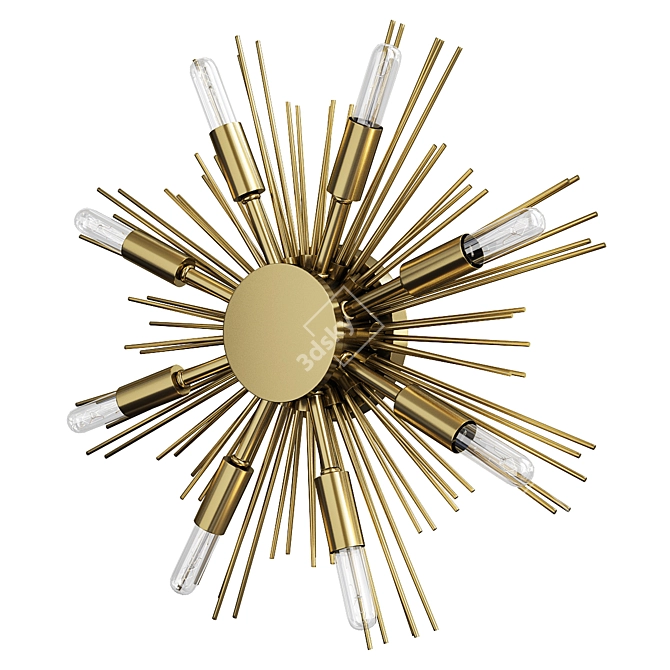 Sunburst Antique Brass Sconce & Mount 3D model image 2