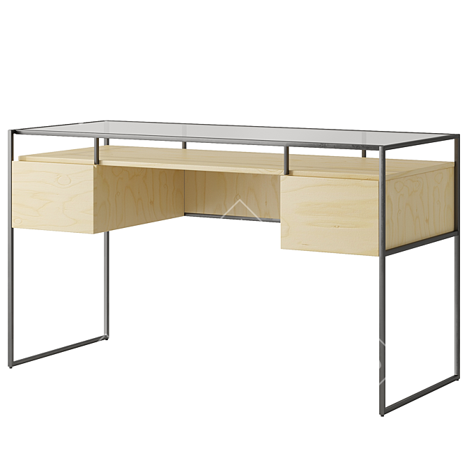 Modern Mango Wood Glass Desk 3D model image 5