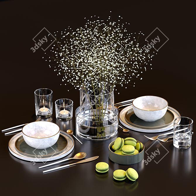  Modern Dining Set - Gray 3D model image 5