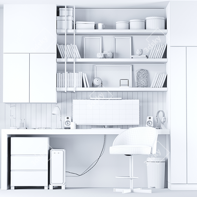 Modern Home Office Desk Set 3D model image 3