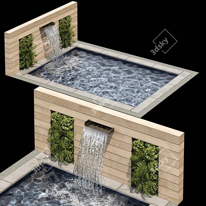 Luxury Pool with Waterfall & Plants 3D model image 1