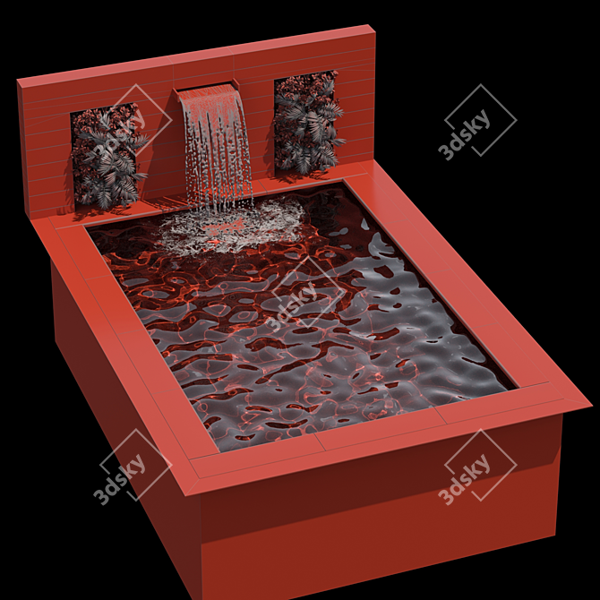 Luxury Pool with Waterfall & Plants 3D model image 5