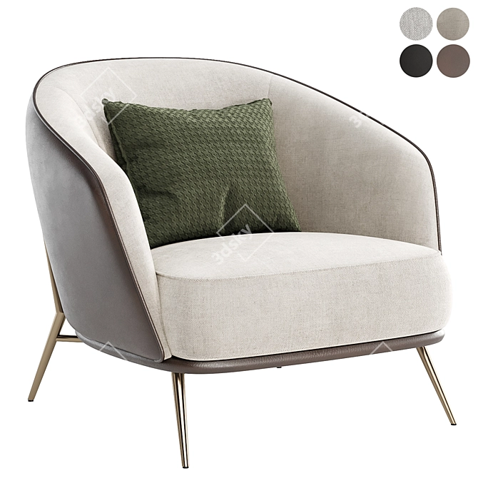 Elegant Blue Armchair - Plush Seating 3D model image 2