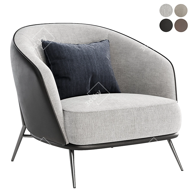 Elegant Blue Armchair - Plush Seating 3D model image 3