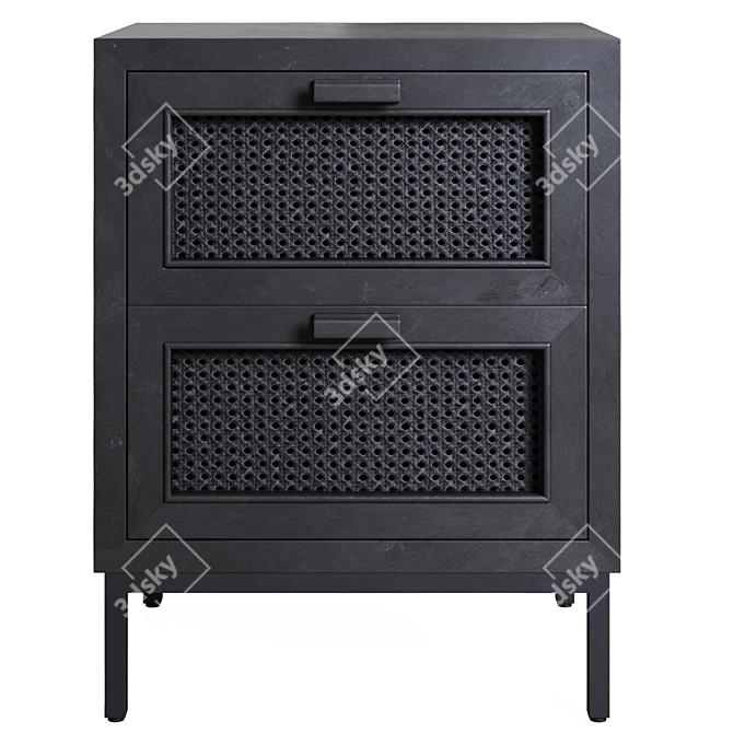 Black Cane 2-Drawer Bedside Table 3D model image 3