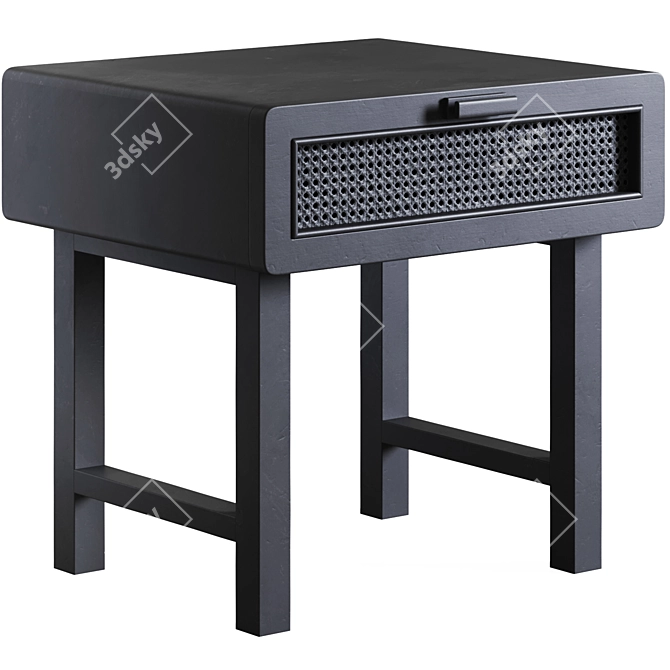 Sleek Black Cane Bedside Table 3D model image 5