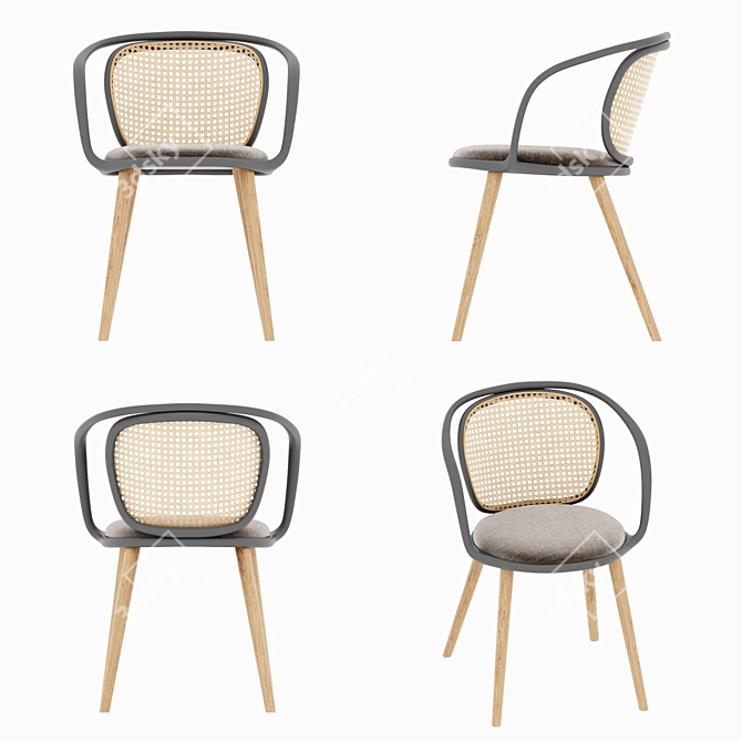 Rattan Armchair with Timber Details 3D model image 4