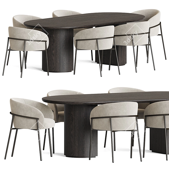 Luxury Marble and Velvet Dining Set 3D model image 1