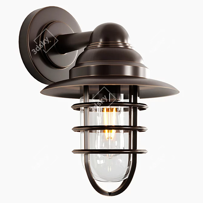 Bronze Hooded Cage Outdoor Wall Light 3D model image 1