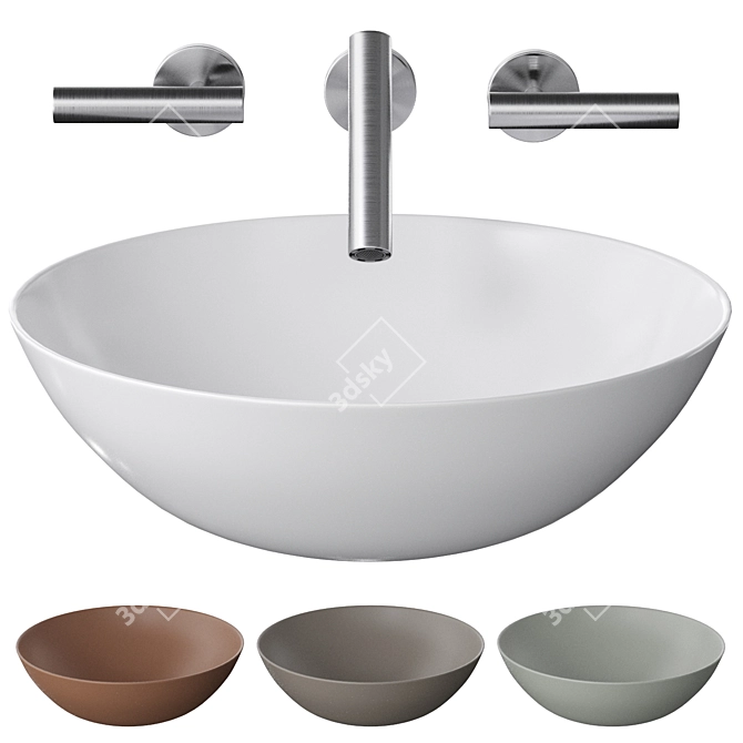 Modern Round Sink & Faucet 3D model image 1