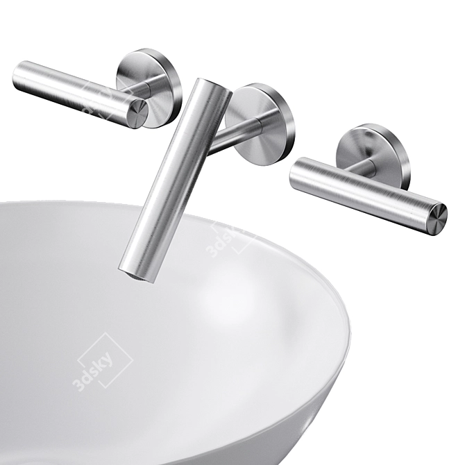 Modern Round Sink & Faucet 3D model image 2