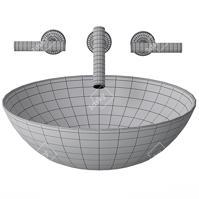 Modern Round Sink & Faucet 3D model image 3