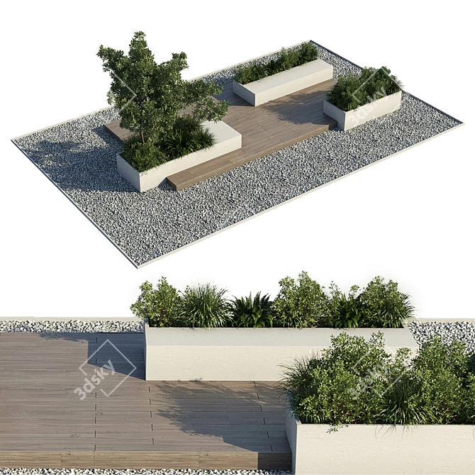 Urban Green Bench Collection & Landscape Furniture 3D model image 1