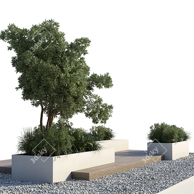 Urban Green Bench Collection & Landscape Furniture 3D model image 3