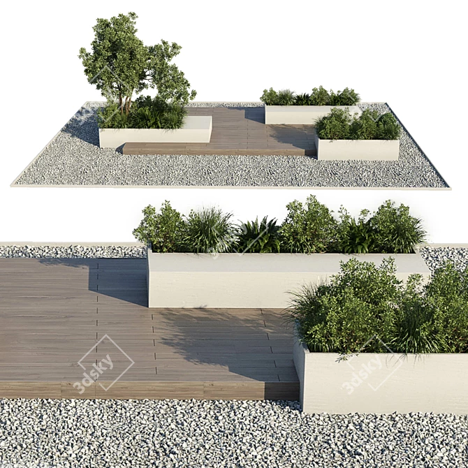 Urban Green Bench Collection & Landscape Furniture 3D model image 5