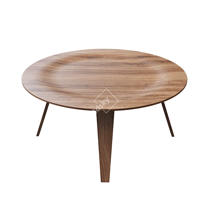 Midcentury Round Walnut Coffee Table 3D model image 1